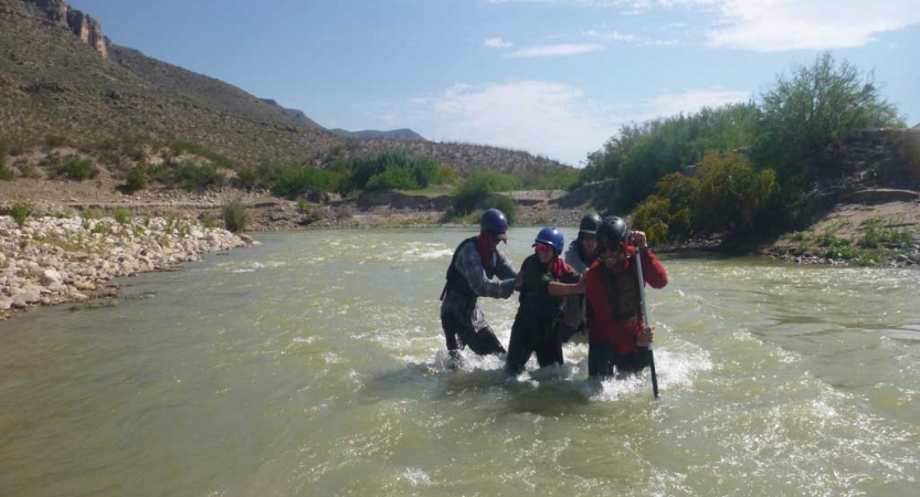 young adults canoeing trip in texas